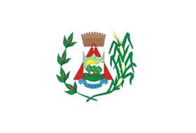 Bandeira de Candeias MG, branca com o brasão no centro