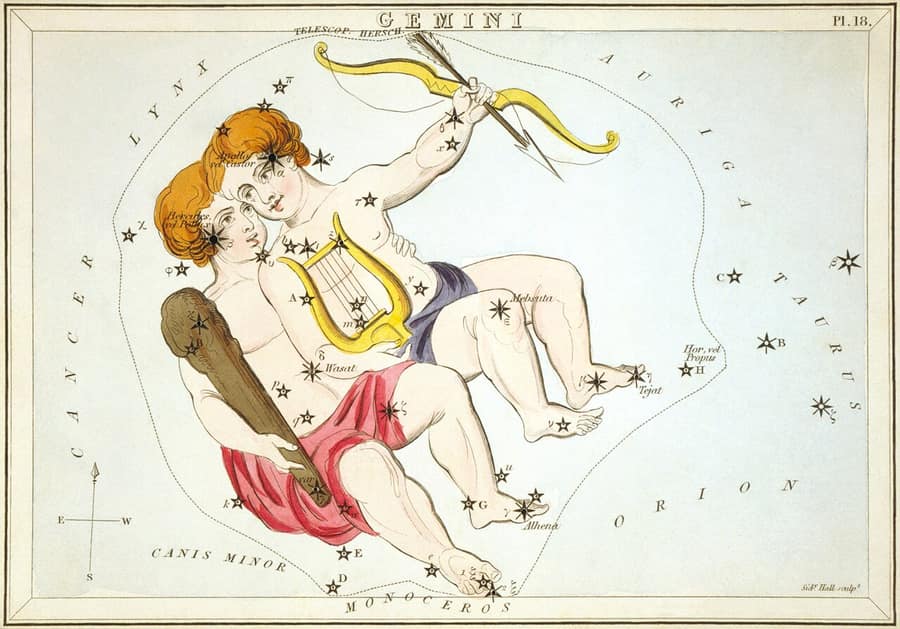 Gravura antiga da constelação de Gêmeos