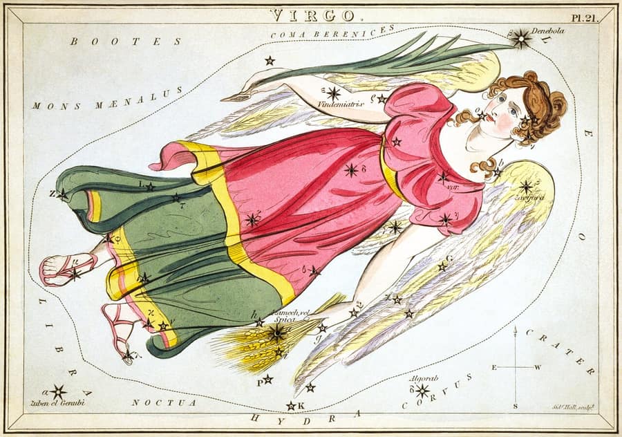 Gravura antiga da constelação de Virgem