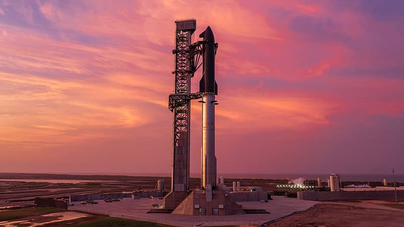 O Starship na base da SpaceX, no Texas.
